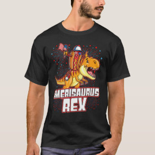 Hotdog Rex Dinosaur 4th of July Amerisaurus   T-Shirt
