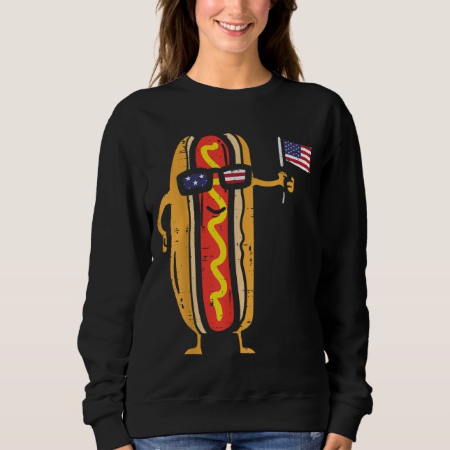 Hotdog Sunglasses American Flag USA Funny 4th Of J Sweatshirt (Front)