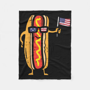 Hotdog Sungles American Flag Usa Funny 4th Of July Fleece Blanket