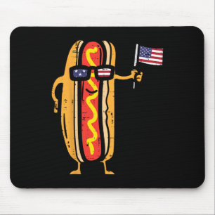Hotdog Sungles American Flag Usa Funny 4th Of July Mouse Pad