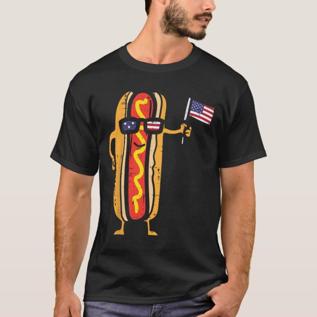 Hotdog Sungles American Flag Usa Funny 4th Of July T-Shirt (Front)