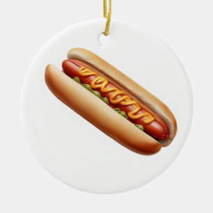 Hotdog with mustard ceramic tree decoration
