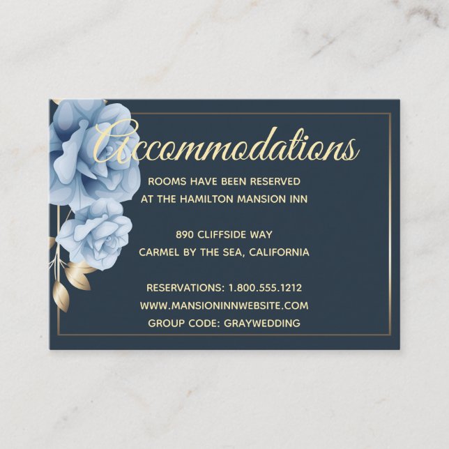 Hotel Accommodation Cards Midnight blue floral (Front)