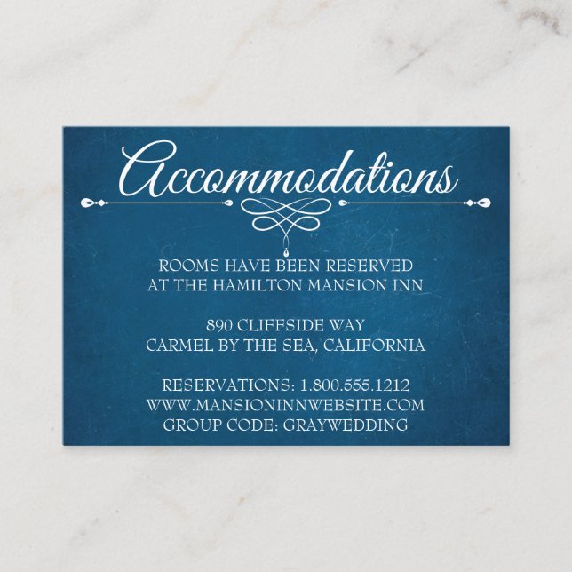 Hotel Accommodation Cards modern navy blue (Front)