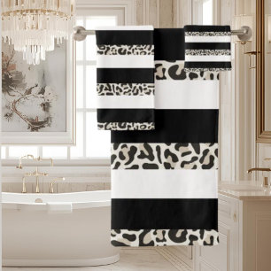 Hotel Black Rose Gold White Striped  Bath Towel Set