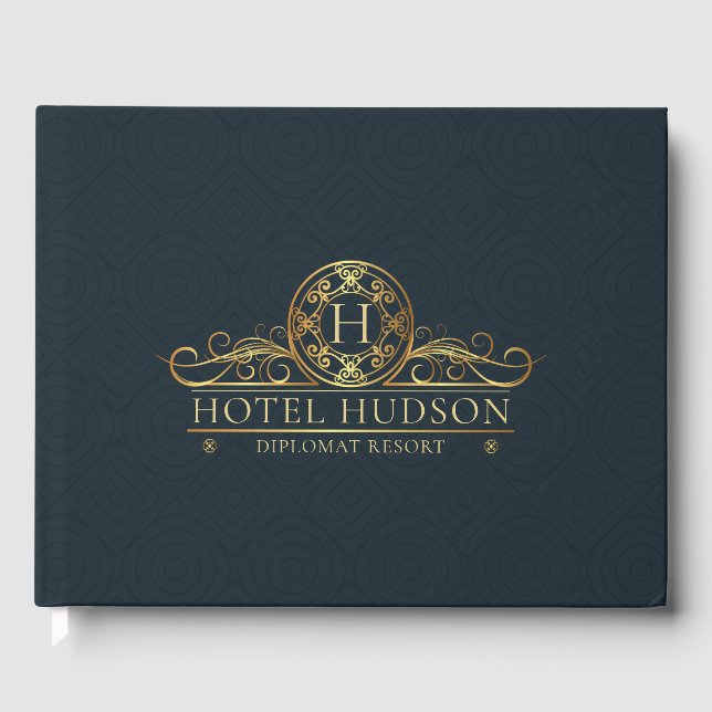 Hotel Branding Luxury Gold Blue Guest Book (Front)