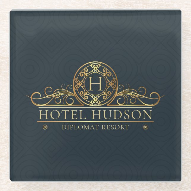 Hotel Business Branding Luxury Gold Glass Coaster (Front)
