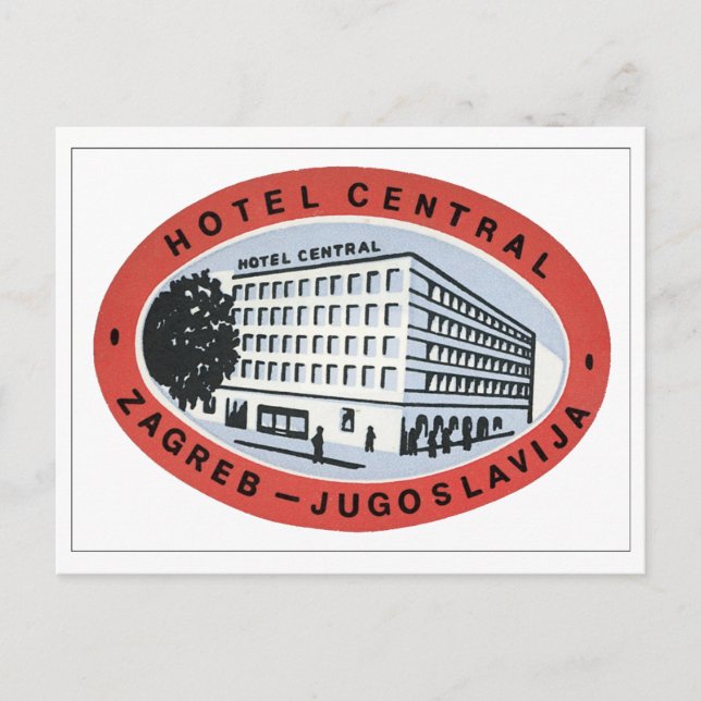Hotel Central Zagreb - Jugoslavija Postcard (Front)