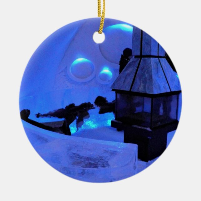 Hotel de Glace, Quebec, Canada Ceramic Tree Decoration (Front)