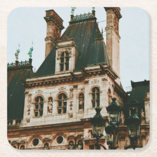 Hotel de Ville, 4th arrondissement, Paris - France Square Paper Coaster