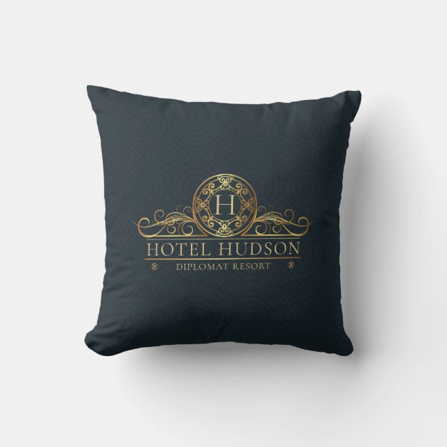 Hotel Decor Luxury Blue Gold Cushion (Front)