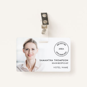 Hotel Employee Photo Overlay ID Name Logo White  ID Badge