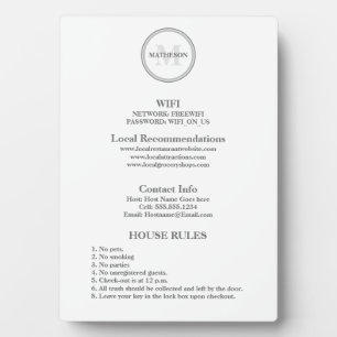 Hotel Guest Wifi and rules hospitality Business Plaque