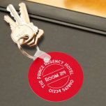 Hotel Keychain with Room Number<br><div class="desc">Keyring for a Hotel. Hotel Keychain with Room Number. Guest House Keyring with hotel room number. Hotel room key chain. The number of the hotel room printed on a Keyring. Red colour.</div>