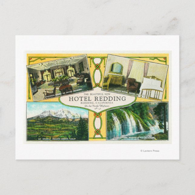 Hotel Redding Interior Views with Scenic Sites Postcard (Front)