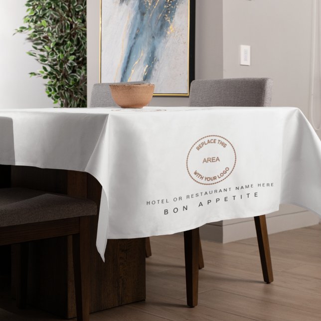 Hotel Restaurant Logo Name Bon Appetite White Tablecloth (Creator Uploaded)