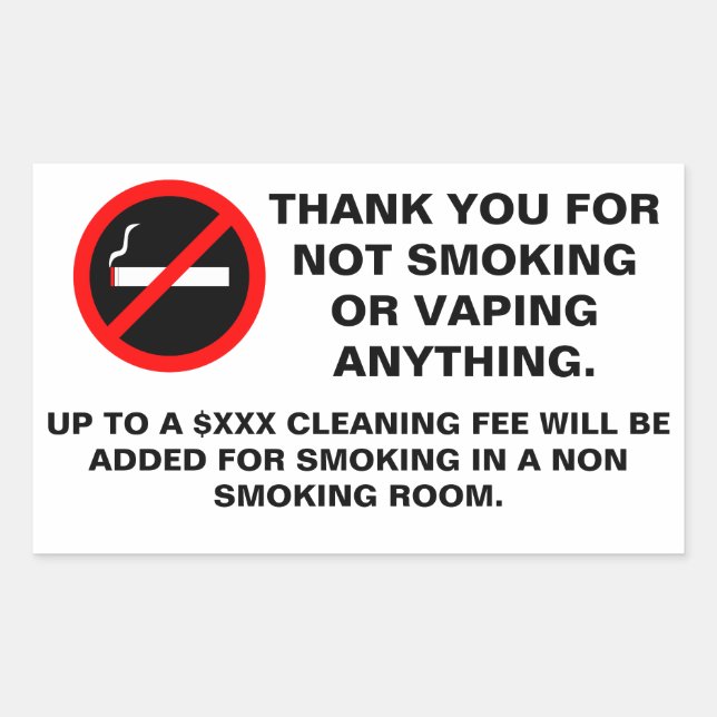 Hotel room no smoking no vaping sign rectangular s sticker (Front)