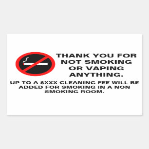 Hotel room no smoking no vaping sign rectangular s sticker