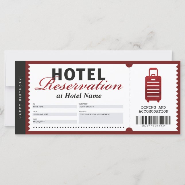 Hotel Stay Reservation Red Voucher Certificate (Front)