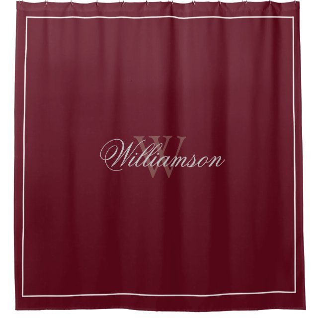 Hotel Style Autumn Burgundy with Name & Monogram Shower Curtain (Front)