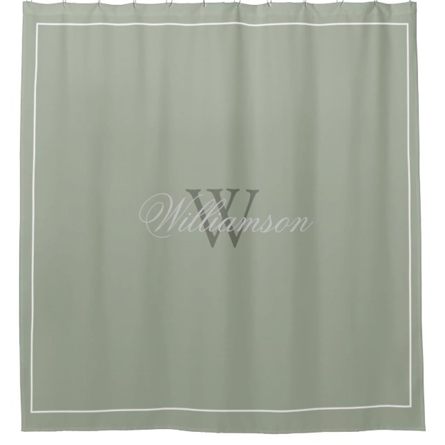 Hotel Style Desert Sage Green with Name & Monogram Shower Curtain (Front)