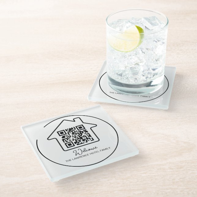 Hotelwarming Gift | Personalised WiFi Sign QR Code Glass Coaster (Angled)