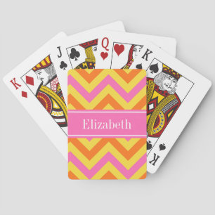 HotPink Pineapple Pumpkin LG Chevron Name Monogram Playing Cards