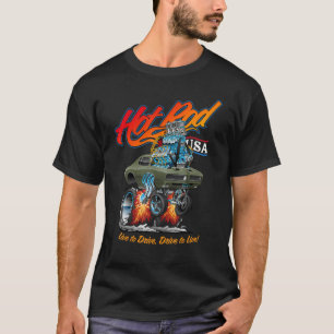 Hotrod USA Classic Muscle Car Dragster Cartoon Fun T-Shirt