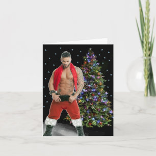 Hottest Hunk Buff Santa Christmas Card
