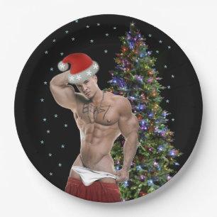 Hottest Hunk Buff Santa Christmas Party  Paper Plate