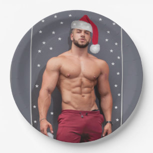 Hottest Hunks On The Planet Christmas Buff Santa  Paper Plate