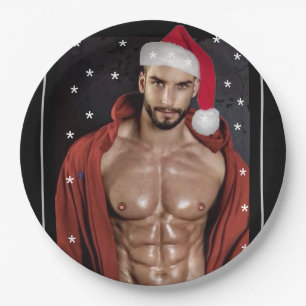 Hottest Hunks On The Planet! Christmas Buff Santa  Paper Plate