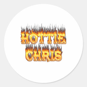 Hottie Chris fire and flames. Classic Round Sticker