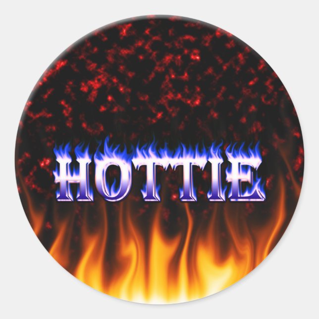 Hottie fire and flames Red marble Classic Round Sticker (Front)