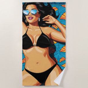 Hottie in a Black Bikini Beach Towel