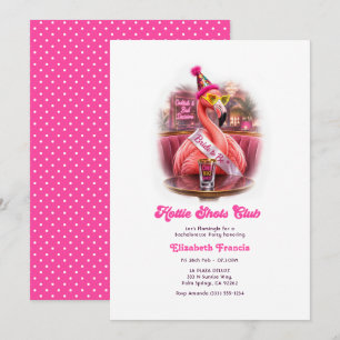 Hottie Shots Club Pink Flamingo Bachelorette Party Invitation