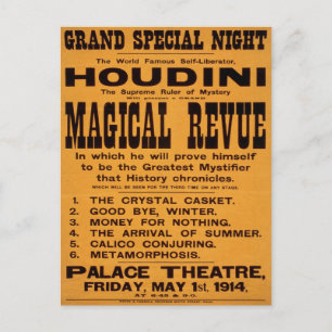 Houdini's Magical Revue, 1914 Postcard