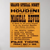 Houdini's Magical Revue, 1914. Vintage Advertising