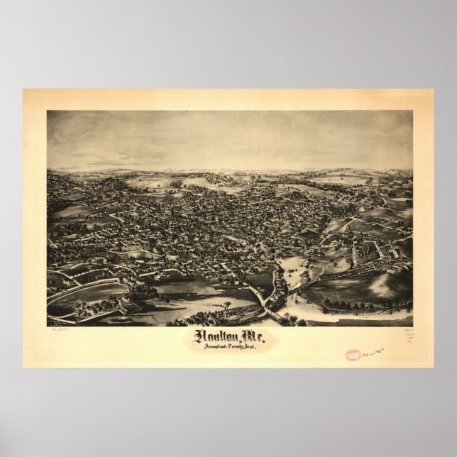 Houlton Maine 1894 Antique Panoramic Map Poster (Front)
