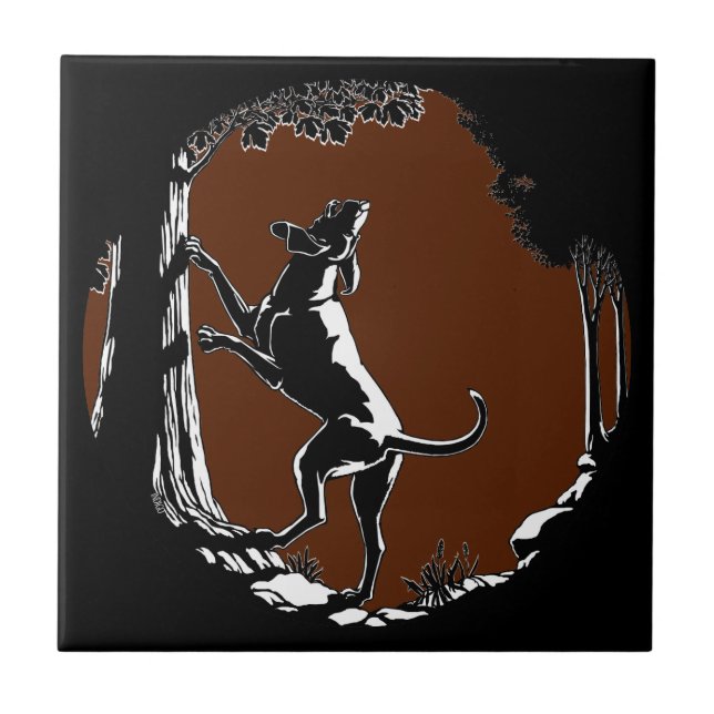 Hound Dog Art Ceramic Tile Hunting Dog Decor (Front)