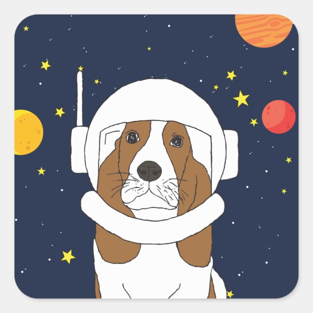 Hound Dog Astronaut Animal With Space Helmet Square Sticker (Front)