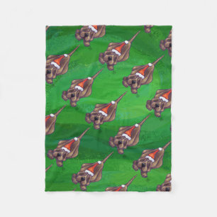 Hound Dog Christmas On Green Fleece Blanket