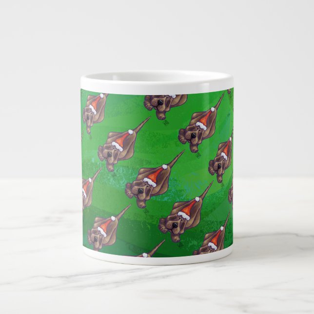 Hound Dog Christmas On Green Large Coffee Mug (Front)