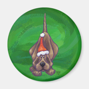Hound Dog Christmas On Green Magnet