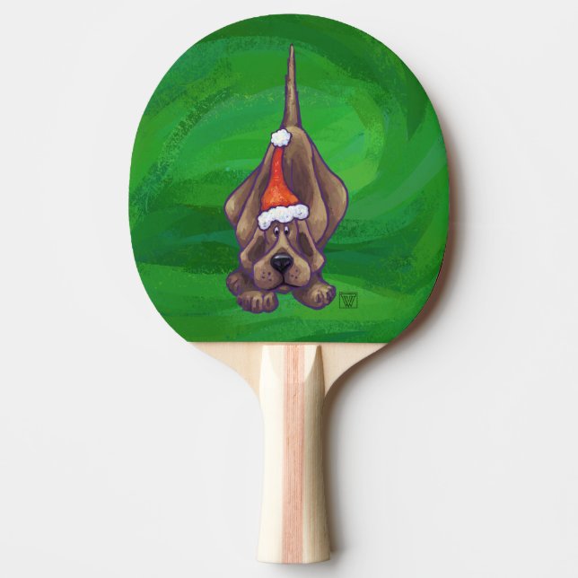 Hound Dog Christmas On Green Ping Pong Paddle (Front)