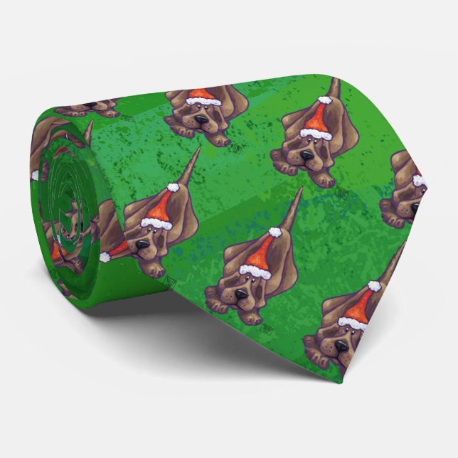 Hound Dog Christmas On Green Tie (Rolled)