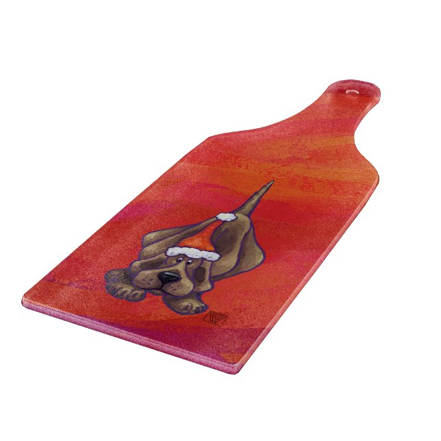 Hound Dog Christmas On Red Cutting Board (Corner)