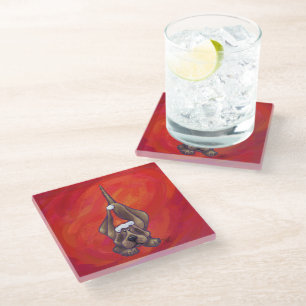 Hound Dog Christmas On Red Glass Coaster
