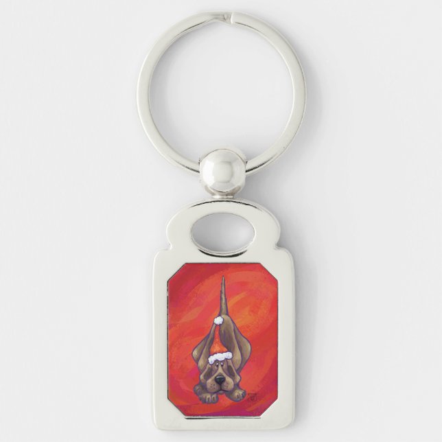 Hound Dog Christmas On Red Key Ring (Front)