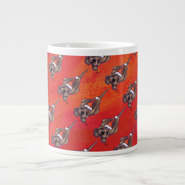 Hound Dog Christmas On Red Large Coffee Mug (Front)
